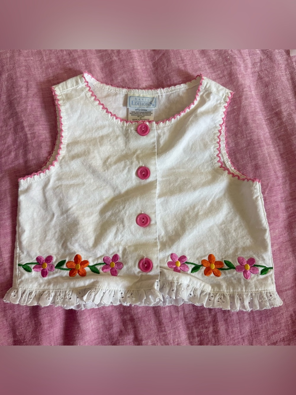 Basic Editions Baby Vintage Baby Girl Embroidered Tank Top size 4T